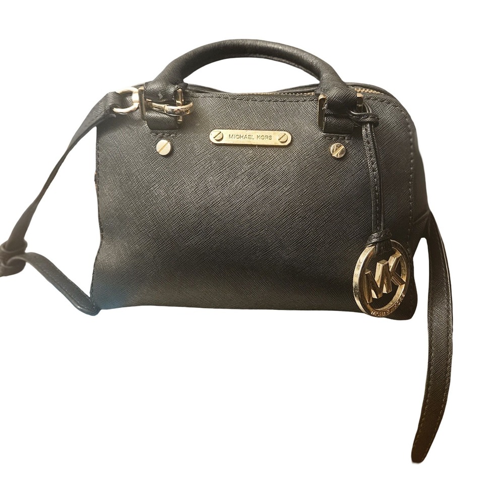 Michael Kors Bedford Mini Satchel Black Saffiano Leather Crossbody Bag Gold Tone - Picture 10 of 10